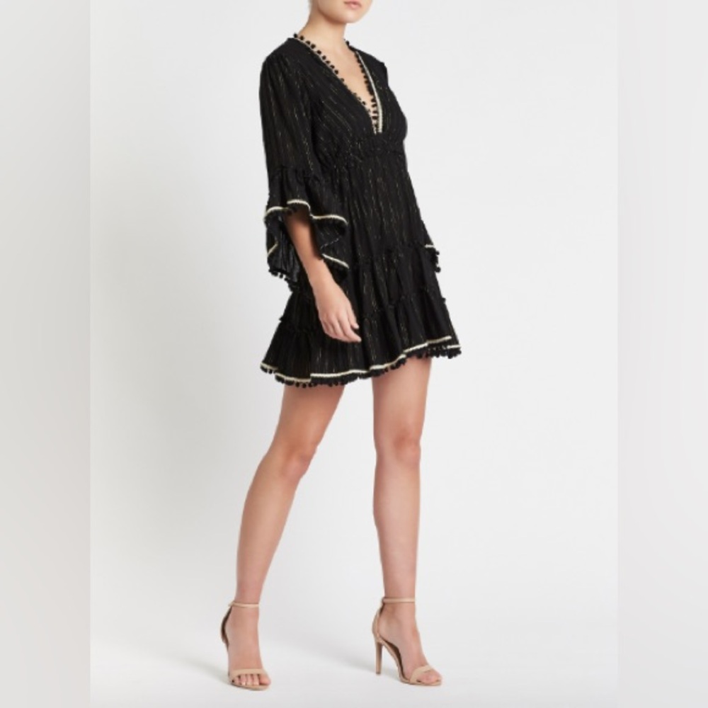 MISA by ANTHROPOLOGIE Womens Black Gold Pom Pom Kacia Dress, EUC! Size XS/S - Picture 5 of 10